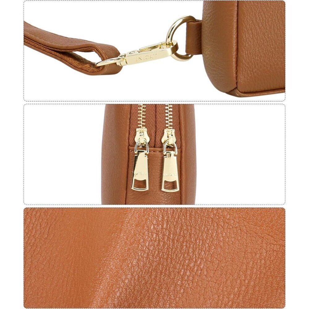 Women's Brown Synthetic Leather Fashion Long Strap Chest Bag With Zipper Pockets - Picture 7 of 7